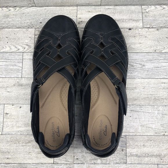 Clarks Shoes Women 9 Navy Blue Leather Comfort Flat Fisherman Sandal Lightweight - Picture 6 of 9